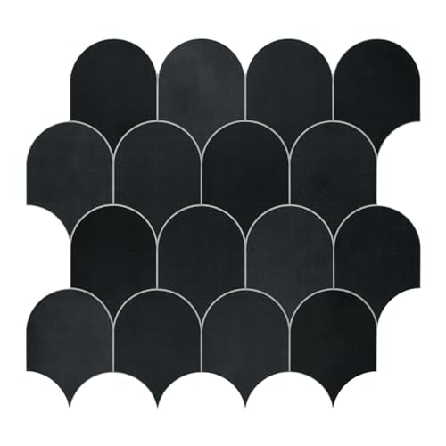 10-Sheet Fish Scale Peel and Stick Backsplash Tile, 11.4" x 10.9" Stone Composite Scallop Handmade Looks Self-Adhesive Wall Tiles for Kitchen Bathroom, Black Mixed - color: Black Mixed, size: Fish Scale