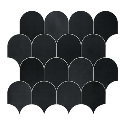 10-Sheet Fish Scale Peel and Stick Backsplash Tile, 11.4" x 10.9" Stone Composite Scallop Handmade Looks Self-Adhesive Wall Tiles for Kitchen Bathroom, Black Mixed - color: Black Mixed, size: Fish Scale