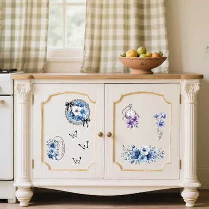 Peacoblue Flowers Background Pattern Rub On Transfers for Furniture 6"x12" - style: Flowers Background Pattern