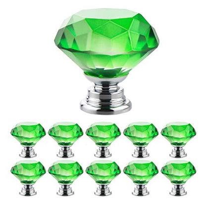 Crystal Glass Cabinet Knobs 30mm Diamond Shape Drawer Kitchen Cabinets Dresser Cupboard Wardrobe Pulls Handles 10 Pcs - color: Green