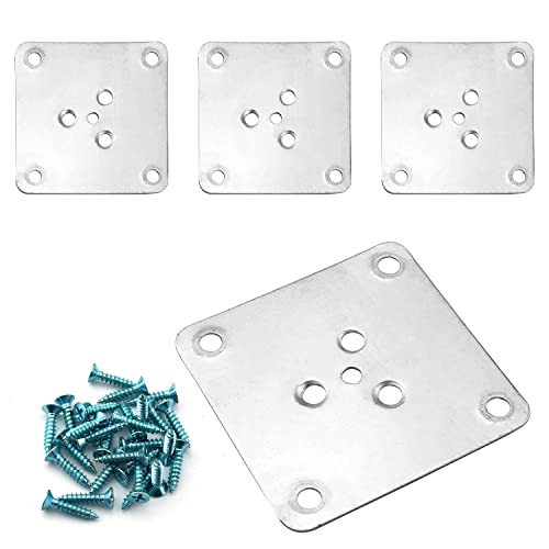 4pcs Metal Square Furniture Leg Connector Plates (Silver, 70 x 70mm/ 2.75 x 2.75, 5.5mm/ 0.22) - Mid-Century Style - For Sofas, Seats, Ottomans, Table Cabinets - Screw-In Installation