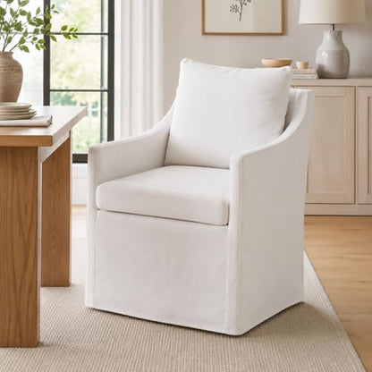 Slipcovered Dining Chairs with Arms, Set of 2, Beige