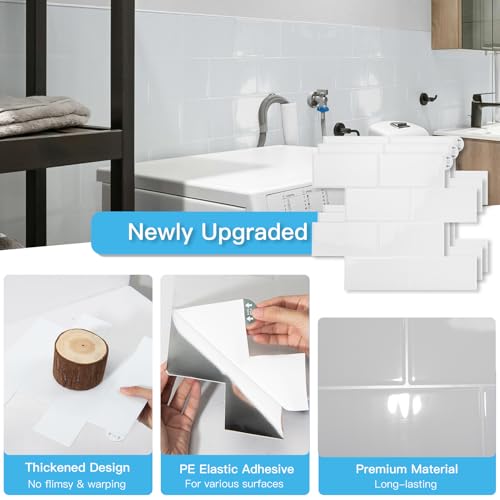 Art3d Faux Ceramic Subway Tile Peel and Stick Backsplash, 10-Pack, White - color: White