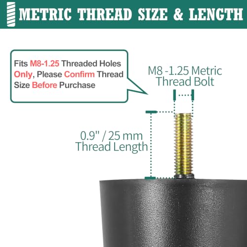 4pcs Plastic Furniture Legs 7" with T-Nuts, M8-1.25 Thread Bolt - size: 7 Inch, M8-1.25 Metric Thread Bolts