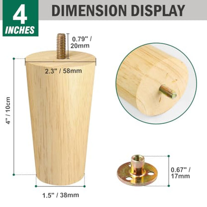 FoDau770 Rubber Wood Legs 4", Straight Taper, 5/16"-18 Thread, 4pcs - color: Varnish, size: 4 Inch - Straight (90°)