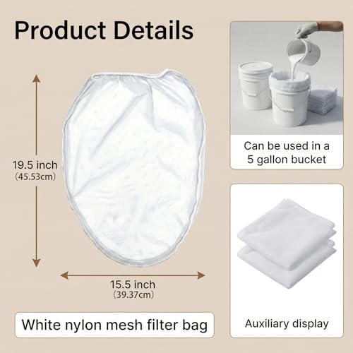 104 Pcs 5 Gallon Paint Strainer Bags Elastic Top Bag Strainers White Regular Fine Mesh for Use with Paint Sprayers