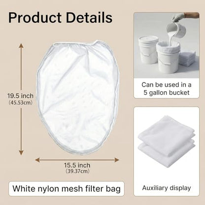 104 Pcs 5 Gallon Paint Strainer Bags Elastic Top Bag Strainers White Regular Fine Mesh for Use with Paint Sprayers