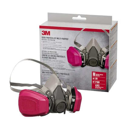 3M P100/OV Odor/Particulate Multi-Purpose Reusable Respirator 65021, NIOSH-APPROVED Organic Vapor Cartridge, Medium - size: Medium