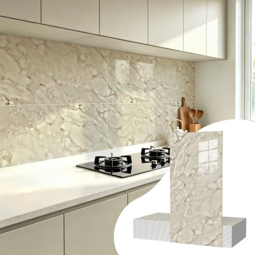 Vieshful 20 Pack 11.8"x23.6" Peel and Stick Backsplash Wall Panels, Self Adhesive Waterproof Back Splash Marble Tiles for Kitchen Bathroom, TV Walls, Living Room, Champagne Gold (Not Real Tiles) - color: Champagne Gold