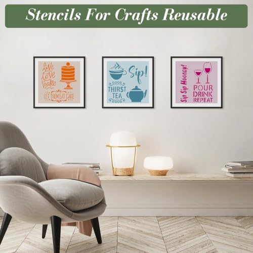 Kitchen Stencils for Crafts Reusable 15Pcs Stencils(5.9X5.9 Inch) - color: Kitchen