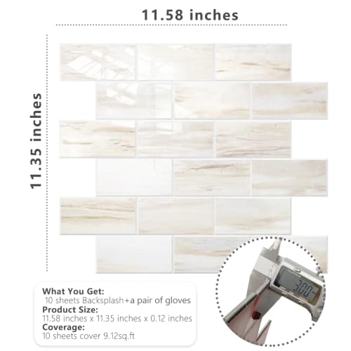 STICKGOO 10-Sheet Subway Tile Peel and Stick Backsplash, Wooden Grain - color: Glossy Wooden Marble Grain