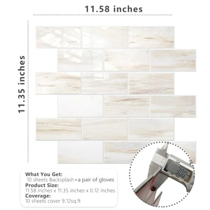 STICKGOO 10-Sheet Subway Tile Peel and Stick Backsplash, Wooden Grain - color: Glossy Wooden Marble Grain