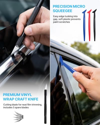 20 Pcs Window Tint Kit, Vinyl Wrap Tools, Include 2 Felt Squeegee and 8 Felt Replacements, Craft Knife and Blades, Vinyl Cutter, 3 Micro Squeegee for Car Wrap Tools Window Tint Tools