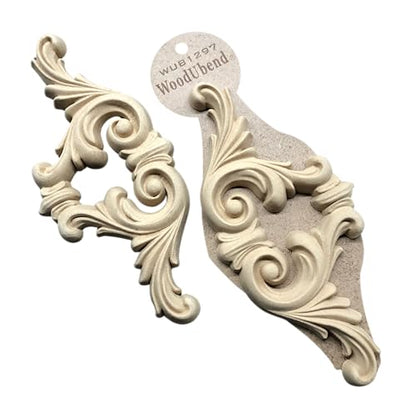 WoodUbend WUB1297 Pack of 2 Pediments - Wood Appliques - Heat Bendable & Flexible Onlays 10x21cm - DIY Craft, Furniture & Home Decor - Easy to Apply & Paint - Versatile, Reusable & Durable Decals - size: WUB1297