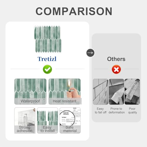 10 Sheets Thicker Peel and Stick Backsplash, 12"x12" Peel and Stick Wall Tiles, Hexagon Look Tiles Backsplash for Kitchen and Bathroom, Light Green - color: Light Green