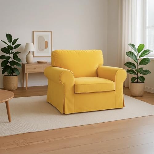 MASTERS OF COVERS Ektorp Armchair Velvet Cover for The IKEA Ektorp Chair Slipcover Replacement-Sunny Yellow - color: Armchair Cover-sunny Yellow