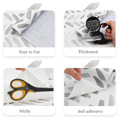 Sevalo Gray White Peel and Stick Wallpaper Boho Contact Paper 17.3”×197” - color: white and gray, size: 17.3" x 197"