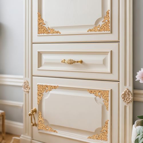 Wood Appliques 4PCS 4.7in Corner Onlays Carved Furniture Cabinet Decor - size: 4.7 inch