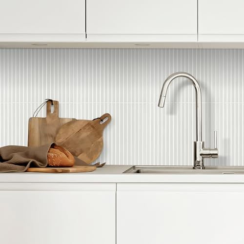 Select 5 Pack Peel and Stick Backsplash Tiles, Vinyl Self Adhesive Back - color: Stone White, size: Linear Shape