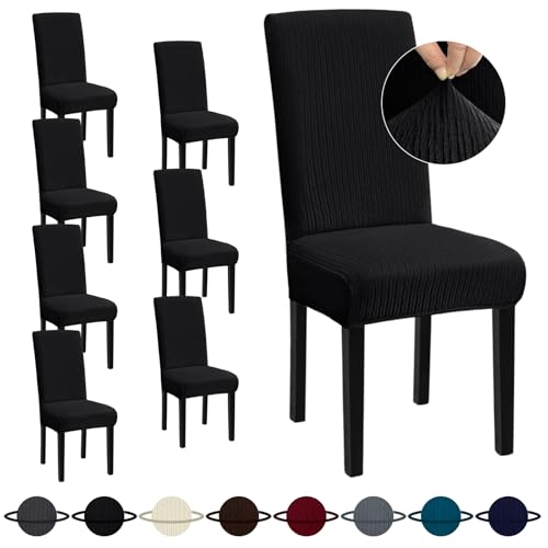 Sufdari Dining Room Chair Covers Set of 8, Black Chair Covers for Dining Chairs, Non-Slip Spandex Kitchen Parsons Chair Covers, Stretch Dining Chair Slipcovers for Dining Room, Hotel (Large) - color: .Black, size: L-8 PC