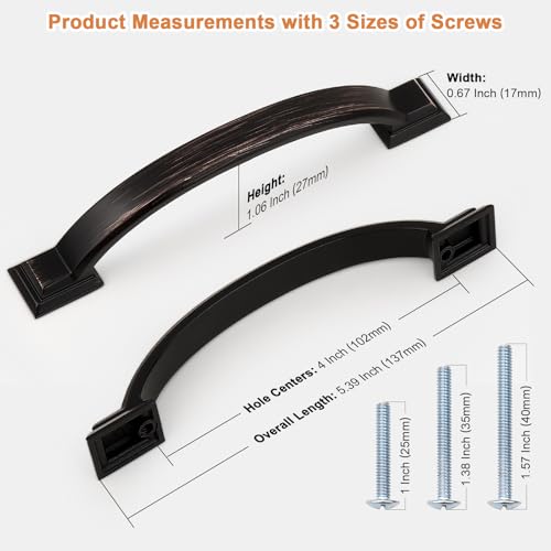 Probrico 30 Pack 4 Inch Oil Rubbed Bronze Cabinet Pulls Solid Zinc Alloy - color: Oil Rubbed Bronze, size: 4" Hole Center(102mm)
