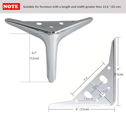 4.7 inch/12cm Shiny Silver Metal Furniture Legs Set of 4 - color: Shiny Chrome, size: 4.7 inch