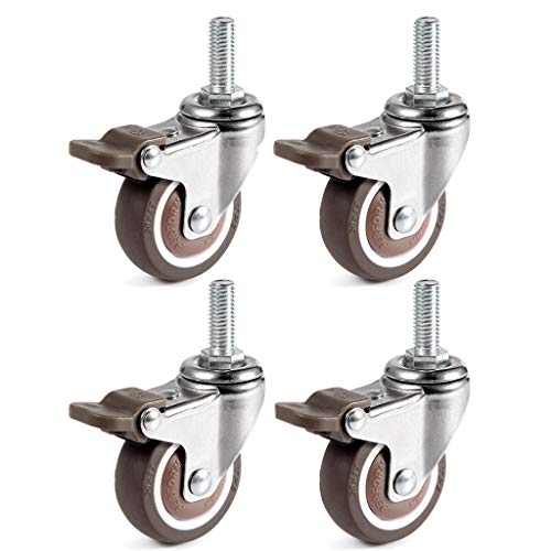 Skelang Mini 1'' Swivel Threaded Stem Casters, Small TPE Mute Crib Caster, M6×15mm, Replacement for Baby Bed, Cabinet, Table, Shelf, Total Load Capacity 99Lbs