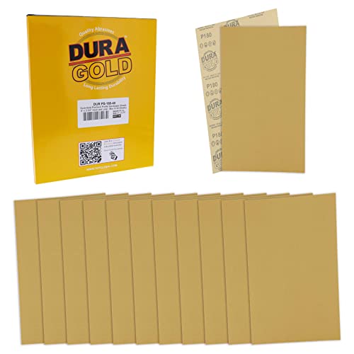 Dura-Gold Premium 5" x 2.75" Gold Sandpaper Sheets, 180 Grit (Box of 40) - style: 180 Grit