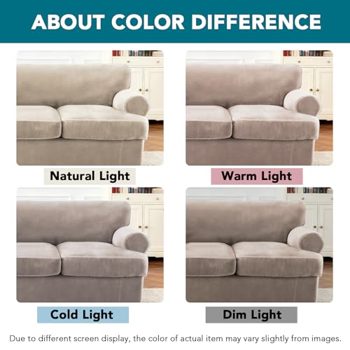 T Cushion Sofa Slipcover 3 Piece Sofa Covers for 2 Large Cushion Couch Thick Velvet Couch Cover Stretch Furniture Covers with 2 Individual T Cushion Covers, Washable (2 Cushion Sofa, French Oak) - color: French Oak, size: Sofa (2 Cushion)