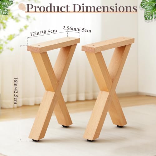 AceOrbit 2 Set 16 Inch X Shape Wooden Furniture Legs, DIY Unfinished Wood Replacement Legs for Desk & Coffee Table, Modern Bench, Home & Office,100% Beech Wood
