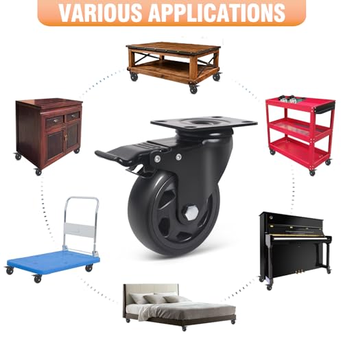 4 Inch Caster Wheels 2000lbs,Casters Set of 4,Heavy Duty Plate Casters with Double Ball Bearings,YAEMIKY Premium Polyurethane Swivel Caster Wheels for Cart,Furniture,Workbench（16pcs Screws Included - size: 4 inch