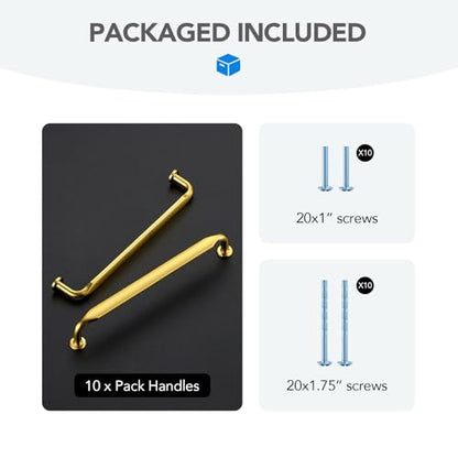 HOME EDIT Gold Solid Cabinet Handles & Pulls 6-1/4 Inch 10 Pack - color: Brushed Brass, size: 6-1/4 inches Hole Center
