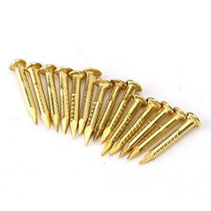 Oumefar 100PCS Gold Round Head Nail Solid Brass Nails Mini Model Nail Furniture Hinge for Hardware Accessories DIY Crafts Brass Brads 1/2 Inch Brass Boat Nails Ringed 1"(#4) 12 Gauge Brass Nail