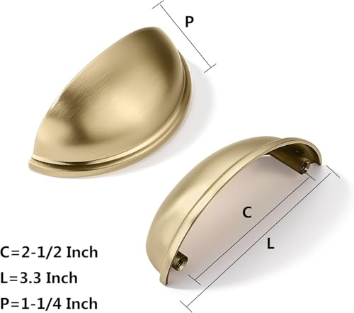khtumeware 10 Pack 2-1/2" Gold Drawer Pulls Brushed Brass Cabinet Cup Pulls Kitchen Hardware Cabinet Handles Drawer Handles Knobs 2.5 inch Hole Center - color: Brushed Brass, size: 2-1/2"(64mm) Hole Center, style: 10-pack