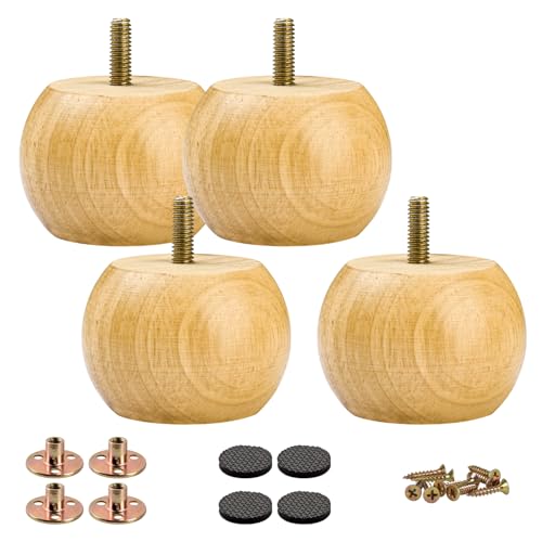 2 inch /5cm Solid Wood Furniture Legs,4Pcs Varnish Small Round Sofa Legs,Minimalist Modern Wooden Replacement Bun Feet with M8 Bolt &Mounting Plate for Bed Couch Dresser Cupboard Cabinet Ottoman - color: Varnish