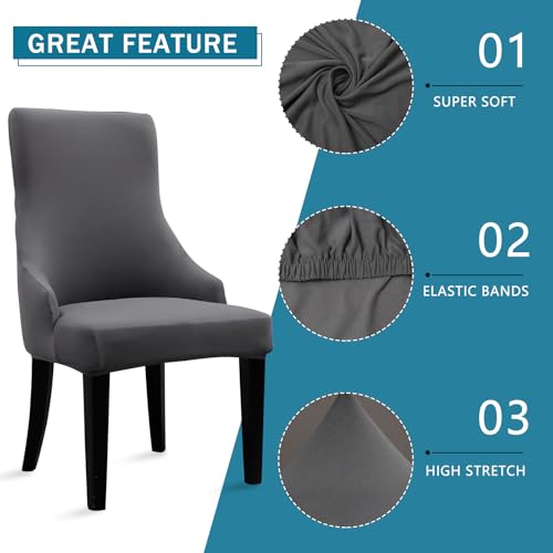 Liykimt Stretch Wingback Side Chair Slipcover-Accent Chair Cover Slipcover with Arm,Washable Upholstered Arm Dining Chair with Nailed Trim Protector for Dining Living Room - color: Dark Gray
