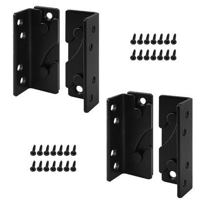 Rockgoya Bed Rail Brackets, Black Bed Frame Hardware, Set of 4 Pack Wooden Bed Brackets with Screws, Bed Rail Fittings, Heavy Duty Non-Mortise - color: Black