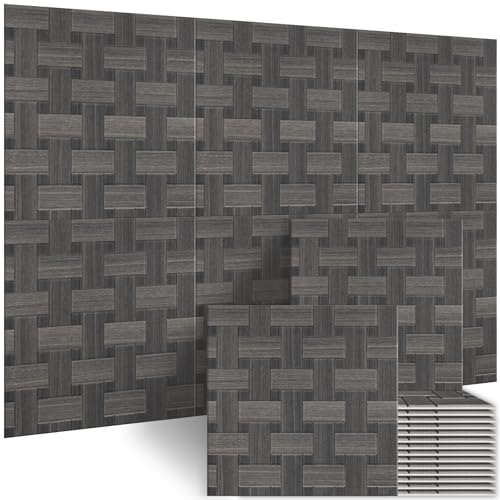 BUBOS 6 Pack Wood Wall Panel,23.6"x23.6" Peel and Stick Faux Acousitc Panel - color: GrainLoom Black Oak
