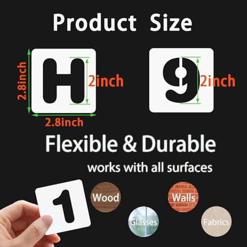 BAMIDELE 2 Inch Letter and Number Stencils, 36 Pcs Reusable Plastic Alphabet Spray Paint Stencils for Painting on Wood, Wall, Fabric, Rock, Chalkboard, Door Porch, Signage, DIY Craft Decoration - size: 2 Inch