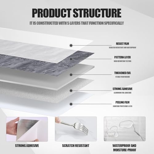 Chejiaye 22pcs Marble Peel and Stick Backsplash Waterproof Washroom Wall Panels, Peel and Stick Tile, PVC Foam Wall Panels for Kitchen,Bathroom,Living Room,Grey (Not Real Tile,11.8" x 11.8") - color: Grey Marble Tiles, size: 11.8" x 11.8" x 22Pack