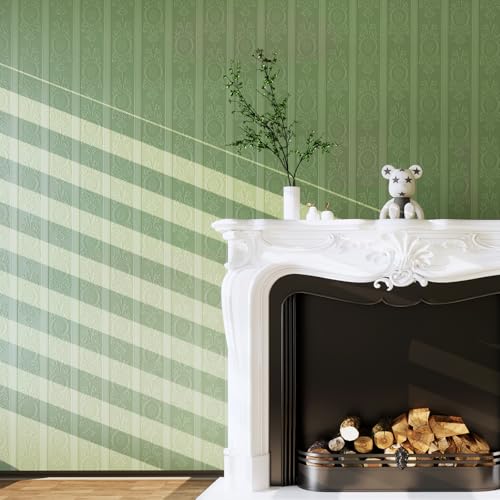 JiffDiff Green 3D Embossed Textured Peel Stick Wallpaper 17.3"x1200" - color: Green, size: 17.3" x 1200"