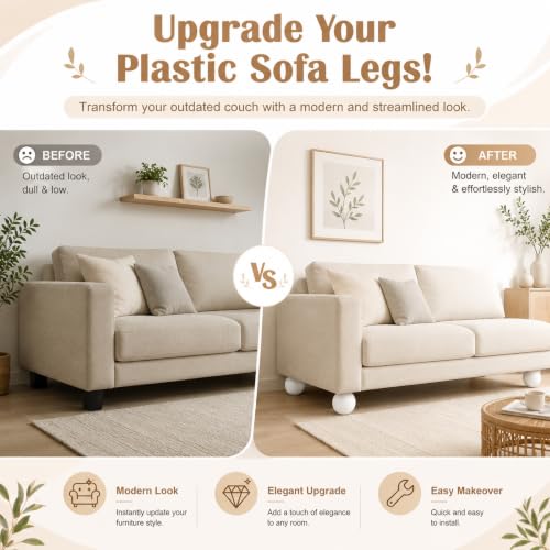 4 Inch Wooden Sofa Legs Set of 4 White Wood Round Sofa Legs with Mounting Plate Screws Solid Wood Furniture Feet for Couch Bed Cabinet Bookcase Ottoman - color: White