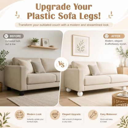 4 Inch Wooden Sofa Legs Set of 4 White Wood Round Sofa Legs with Mounting Plate Screws Solid Wood Furniture Feet for Couch Bed Cabinet Bookcase Ottoman - color: White
