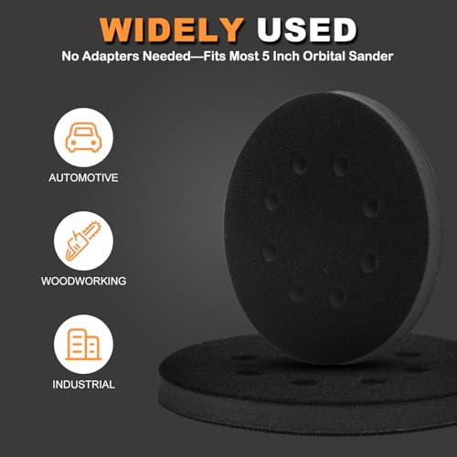 5-Inch 8-Hole Interface Pad:4 Pack Hook and Loop Foam Sanding Discs Backing Pads Replacement for Random Orbital Sander,Soft Density Sponge Round Cushion Buffer - style: 5" 8 Hole Interface Pad
