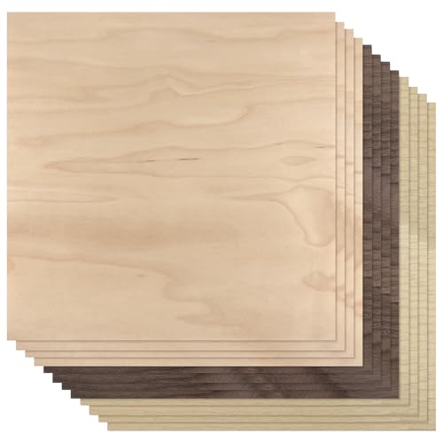 Boao 12 Pcs Wood Veneer Sheets 12" x 12", Cherry, Maple, Walnut