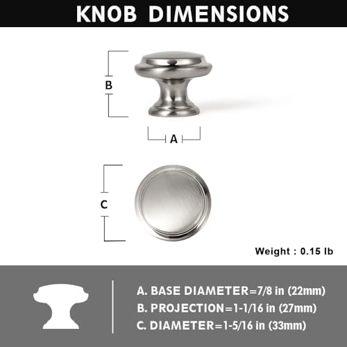 Set of 12 Satin Nickel Cabinet Knobs – Rounded Tiered Shape Modern Kitchen Hardware Contemporary Drawer Handles - color: Brushed Satin Nickel