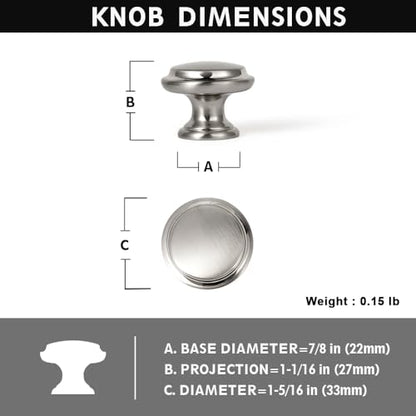Set of 12 Satin Nickel Cabinet Knobs – Rounded Tiered Shape Modern Kitchen Hardware Contemporary Drawer Handles - color: Brushed Satin Nickel