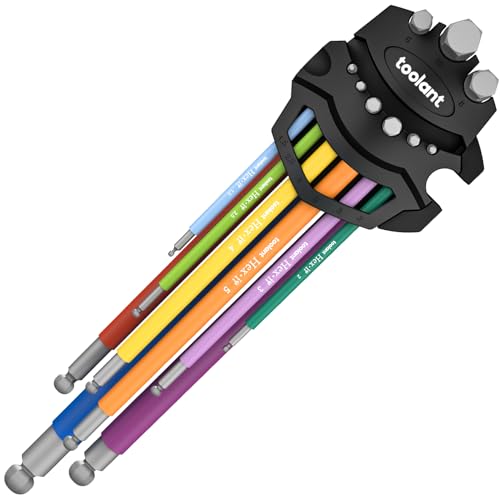 toolant Metric Allen Wrenches Sets 9pcs, Extra Long Arm Allen Key Set with Ball End, Crafted Hex Key Set with Color Coded Sleeves, Unique Patented Holder Design for Magnetizing and Demagnetizing - size: 9PCS (Metric)