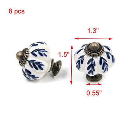 Geesatis Ivory & Blue Ceramic Knobs,Pumpkin Knobs,8Pcs,1.3" Cabinet Pulls - color: Blue & White