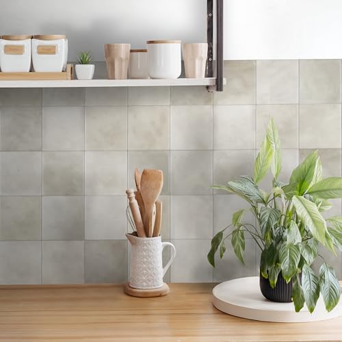 Smart Tiles Peel and Stick backsplash, Zellige Stone Greige, 9"x9" - color: Stone Greige